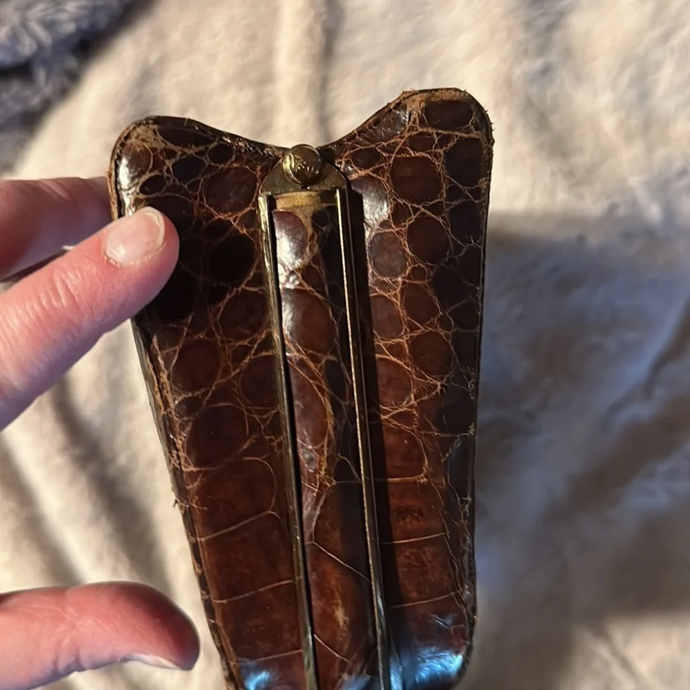 Very Authentic Crocodile Satchel Purse with Antique Gold Color Clasp & Hardware